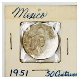 1951 Mexican 50 Centavos 30% Silver Coin