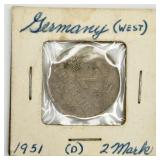 1951 W. Germany 2 Deutsche Mark Coin