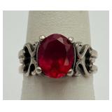 Sterling Silver Ring w/ Ruby-color Stone