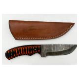 Damascus Steel Hunting Knife w/ Sheath
