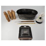 Boye Wooden Needle Tubes & Vtg Sewing Tools Lot