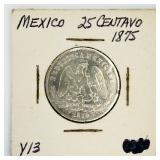 1875 Mexican 25 Centavos Silver Coin