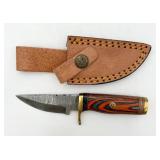 Small Damascus Steel Hunting Knife w/ Sheath