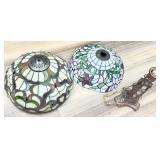2 VTG Tiffany-style Stained Glass Shades & Lamp