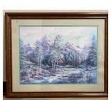 Framed "Log Cabin by the River in the Mountains"