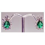 Sterling Silver Emerald & CZ Earrings