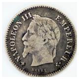 1867 French Empire 20 Centimes Silver Coin