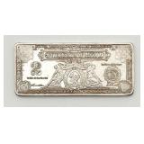100 Mills .999 Fine Silver Clad $2 Silver Cert Bar