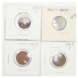 4 Semi-key Date 1915-S Lincoln Wheat Pennies