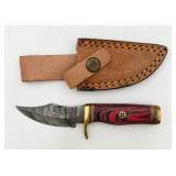 Small Damascus Steel Hunting Knife w/ Sheath