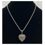 Fancy Silver Tone Open Puffed Heart Necklace