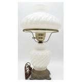 VTG Milk Glass Hurricane Table Lamp