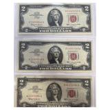 3 Series 1963 Red Seal $2 Bill