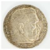 1936 5 Deutsches Reich Silver Coin 90% Silver