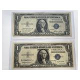 2 Series 1935 Blue Seal $1 Dollar Silver Certs