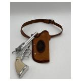 VTG Diecast Metal Toy Cap Gun w/Leather Holster