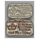 2 Monarch Precious Metals 1 Troy oz each .999 FS