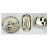 3 .999 Fine Silver Poured Bars/Rounds 56.023 grams