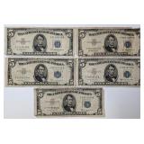5 1953 Blue Seal $5 Silver Certificates