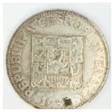 1932 Czechoslovakia 10 Koran Silver Coin 70%