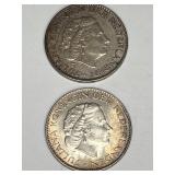2-1957 Netherlands 1 Gulden Silver Coins
