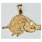 Incredible 14K Razorback Pendant w/ Diamond Eye