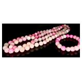 HM Matte Pink Agate Beaded Necklace & Bracelet