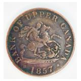 1857 Bank of Upper Canada One-Half Penny