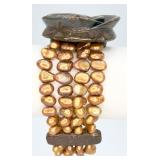 Unique Mulit-Strand Pearl Bracelet w/ Carved Stone