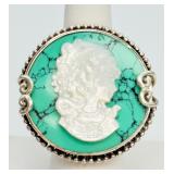 925 MOP Carving on Top of Turquoise Ring