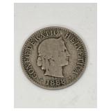 1888 Swiss Confoederatio Helvetica 5 Rappen Coin