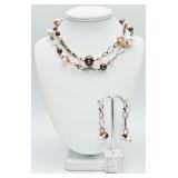925 Faux Pearl Necklace & Earrings Set