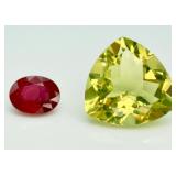 2 Gemstones, Ruby & Lemon Quartz