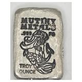 Mutiny Metals 1 Troy Ounce .999 Fine Silver Bar