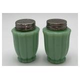 Timeless jade green milk glass salt/pepper shakers