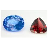 2 Gemstones Garnet & Blue Spinel