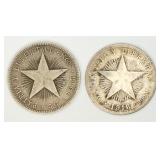 2 Republica De Cuba Reinte Silver Coins 90% Silver