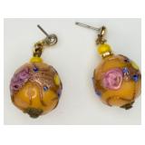 VTG Venetian Murano Wedding Cake Stud Earrings