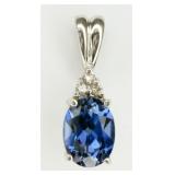 1.5CT Natural Sapphire 14KT W/G 3 Diamonds Pendant
