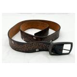 Brown Leather Levis Belt w/ Leaf & Flower Design