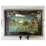 Vintage Japanese Metal-&-Glass Serving Tray