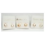 3 Pairs of Freshwater Pearl Studs