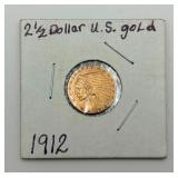1912 Indian Head 2 1/2 Dollar 90% Gold Coin