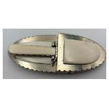 Custom Ivory Silver Tone Belt Buckle & Knife Combo