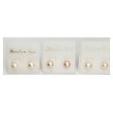 3 Pairs of Freshwater Pearl Studs