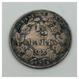 1906 German Empire 1/2 Mark 90% Silver Coin