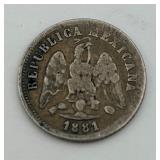 1881 Republica Mexicana 10 Centavos Silver Coin