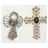 VTG Angel Brooch & Cross Pendant Silver-tone