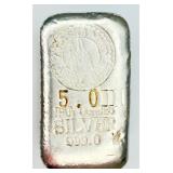 Rare VTG Alaska Mint Assay Silver Bar 5 Troy Oz
