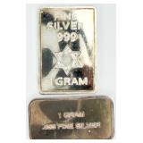 2 1g .999 Fine Silver Bar